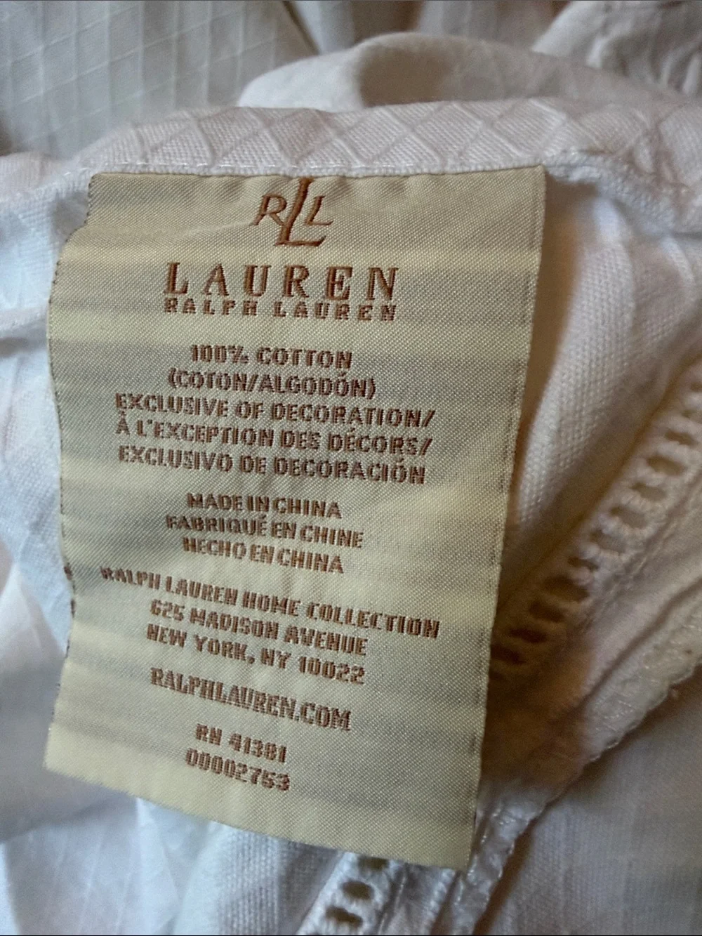 Ralph Lauren Cream Elegant Embroidered COTTON cover with Scroll Floral Motif.
